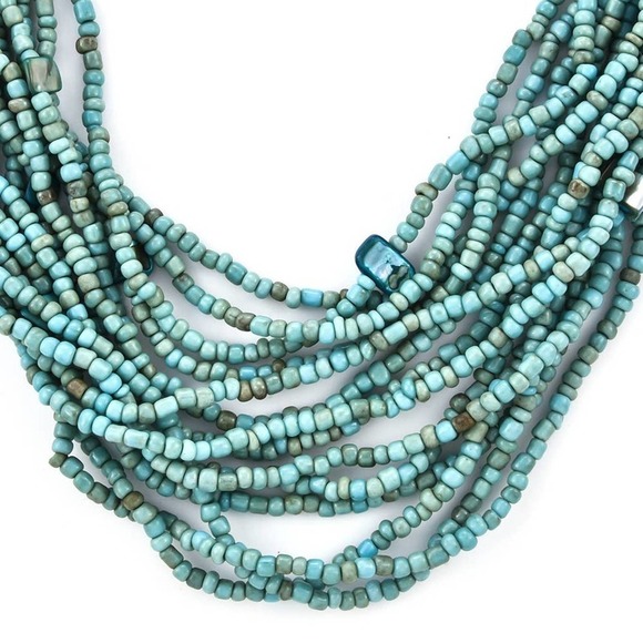 Stretchy Chunky Blue Seed Bead Necklace Bracelet Wooden Clasp Necklace Strands - Picture 3 of 8